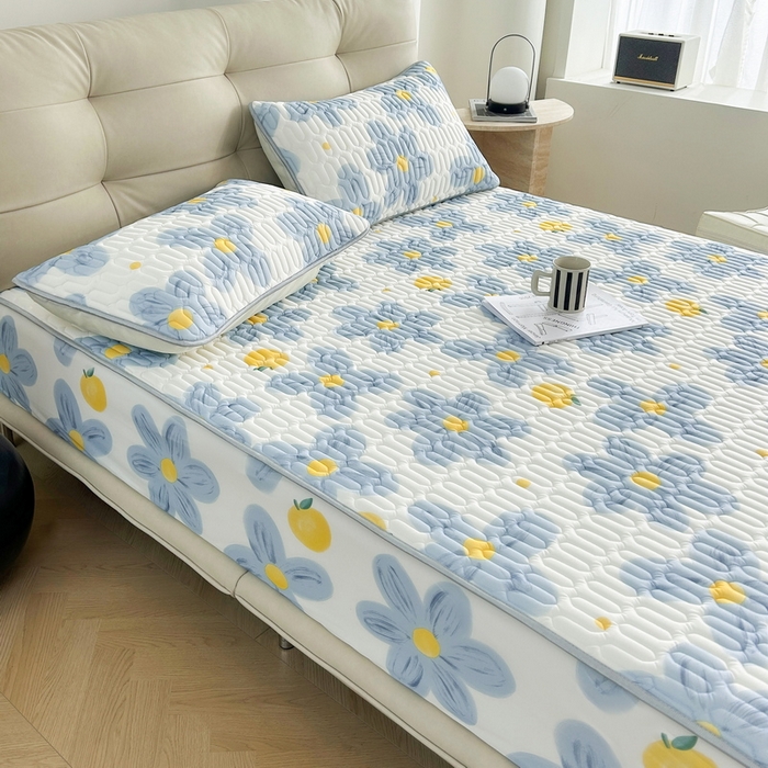 91家纺网 家纺一手货源 找家纺 LIFE.丽芙 2024年新品0.4乳胶凉席加厚床笠款三件套图片二 向阳花