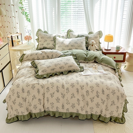 91家纺网 家纺一手货源 找家纺 （总）2024年新款 1有氧提花时尚花边款泡泡棉四件套