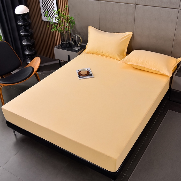 91家纺网 家纺一手货源 找家纺 床笠人家 2025新款全棉纯色防水床笠防水隔尿透气-纯色防水床笠 黄色