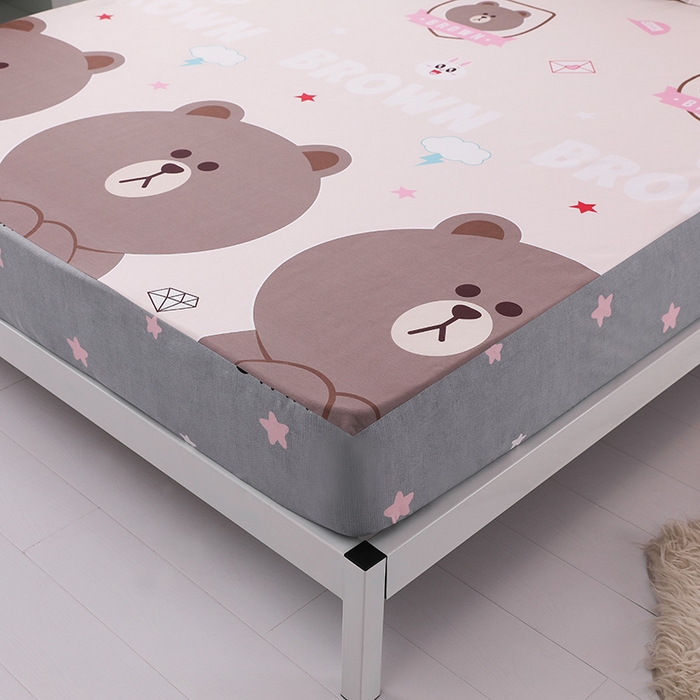 91家纺网 家纺一手货源 找家纺 床笠人家 2025新款全棉印花防水床笠防水隔尿透气-印花防水床笠 萌宠熊宝