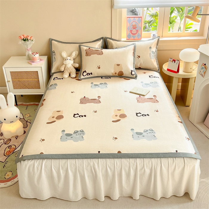 91家纺网 家纺一手货源 找家纺 懒猫家纺 2024新款250D数码印花宽边圆网冰丝席 萌猫派对