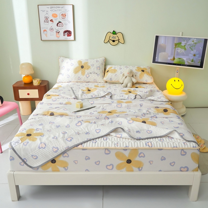 91家纺网 家纺一手货源 找家纺 LIFE.丽芙 2024年新品0.4乳胶凉席加厚床笠款三件套+凉感丝夏被可组合四件套-图片一 寐色