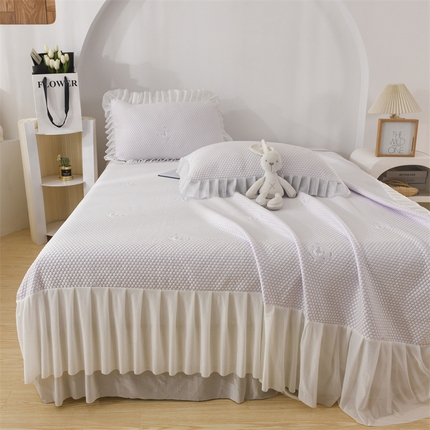 鑫姿席业 2025新款A类抗菌冰豆豆床裙款凉席-小熊系列 冰藤紫