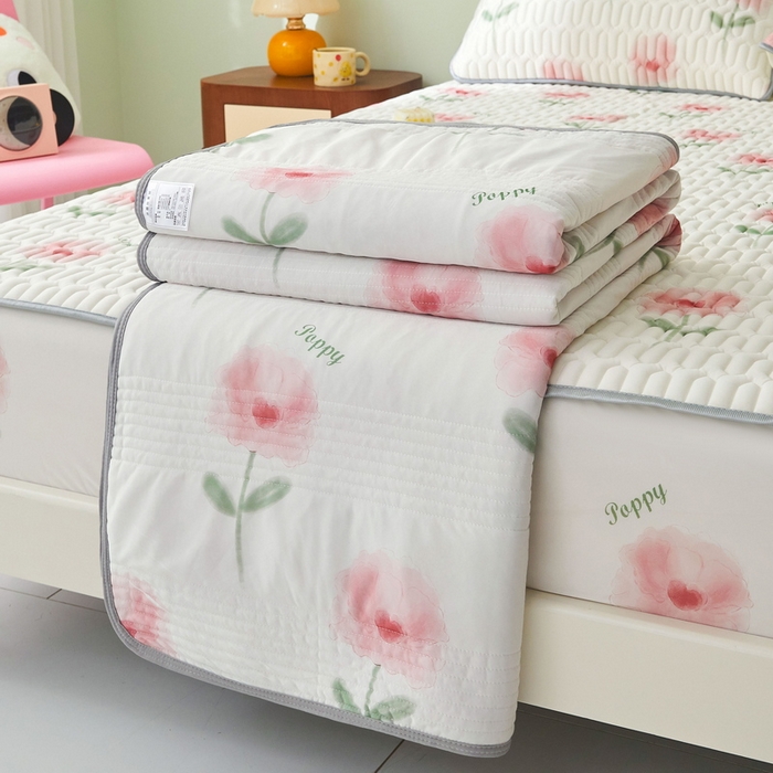 91家纺网 家纺一手货源 找家纺 LIFE.丽芙 2024年新品0.4乳胶凉席加厚床笠款三件套+凉感丝夏被可组合四件套-图片一 花语