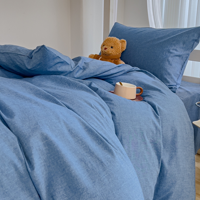 91家纺网 家纺一手货源 找家纺 久典家居 2024新款A类全棉学生款三件套 牛仔蓝