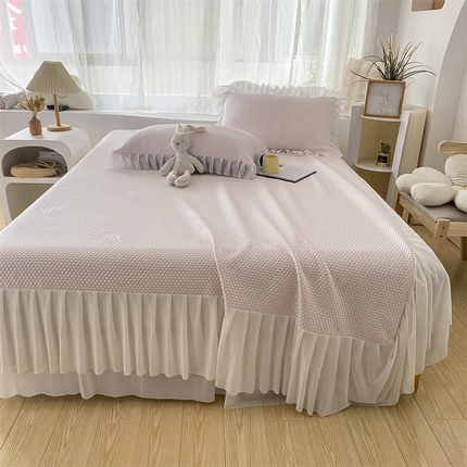 鑫姿席业 2025新款A类抗菌冰豆豆床裙款凉席-花朵系列 蜜桃粉