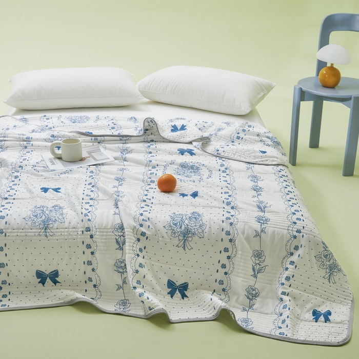 91家纺网 家纺一手货源 找家纺 LIFE.丽芙 2024年新品韩式风凉感丝夏被-跑量 浪漫庄园-蓝