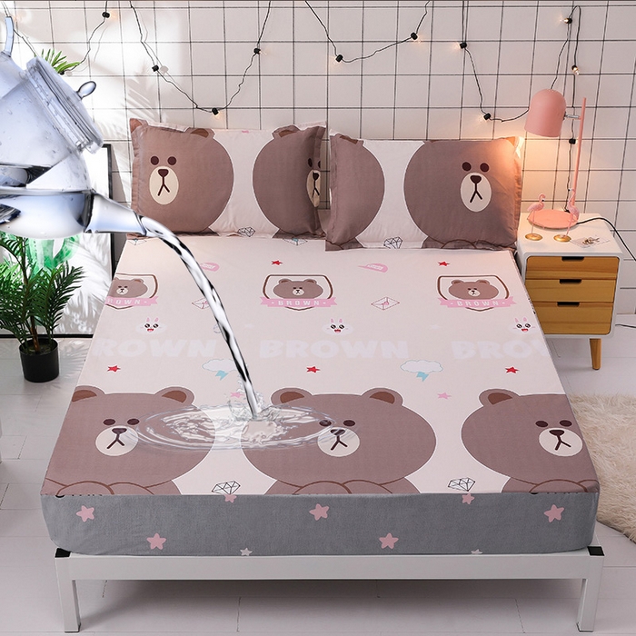 91家纺网 家纺一手货源 找家纺 床笠人家 2025新款全棉印花防水床笠防水隔尿透气-印花防水床笠 萌宠熊宝