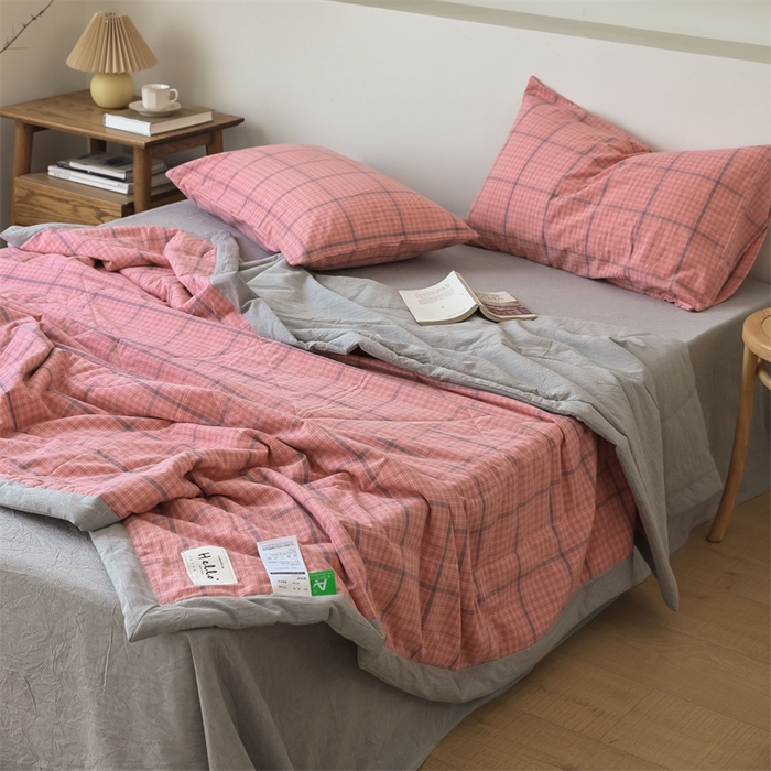 91家纺网 家纺一手货源 找家纺 【直播爆款】24新品A类抗菌全棉色织水洗棉夏被四件套夏凉被空调被-广岛-粉