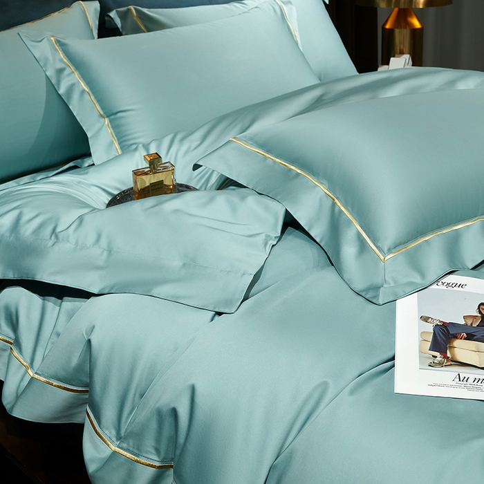 91家纺网 家纺一手货源 找家纺 榻尚家居 2024新款亲肤舒适海岛棉四件套--魅 魅-湖绿