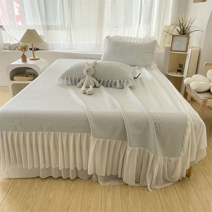 鑫姿席业 2025新款A类抗菌冰豆豆床裙款凉席-花朵系列 冰豆绿