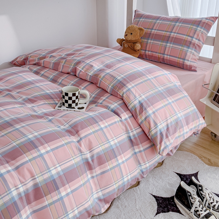 91家纺网 家纺一手货源 找家纺 久典家居 2024新款A类全棉学生款三件套 昭华粉