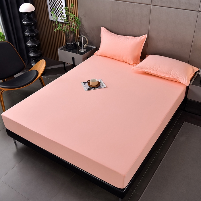 91家纺网 家纺一手货源 找家纺 床笠人家 2025新款全棉纯色防水床笠防水隔尿透气-纯色防水床笠 淡橘