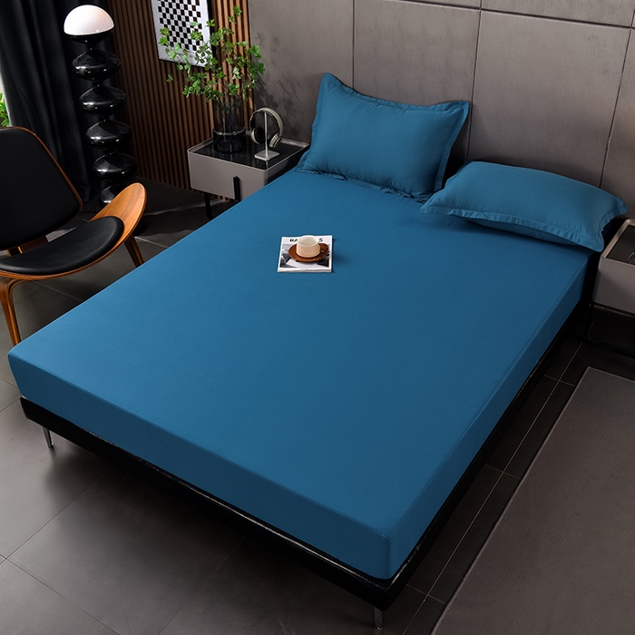 91家纺网 家纺一手货源 找家纺 床笠人家 2025新款全棉纯色防水床笠防水隔尿透气-纯色防水床笠 蓝色