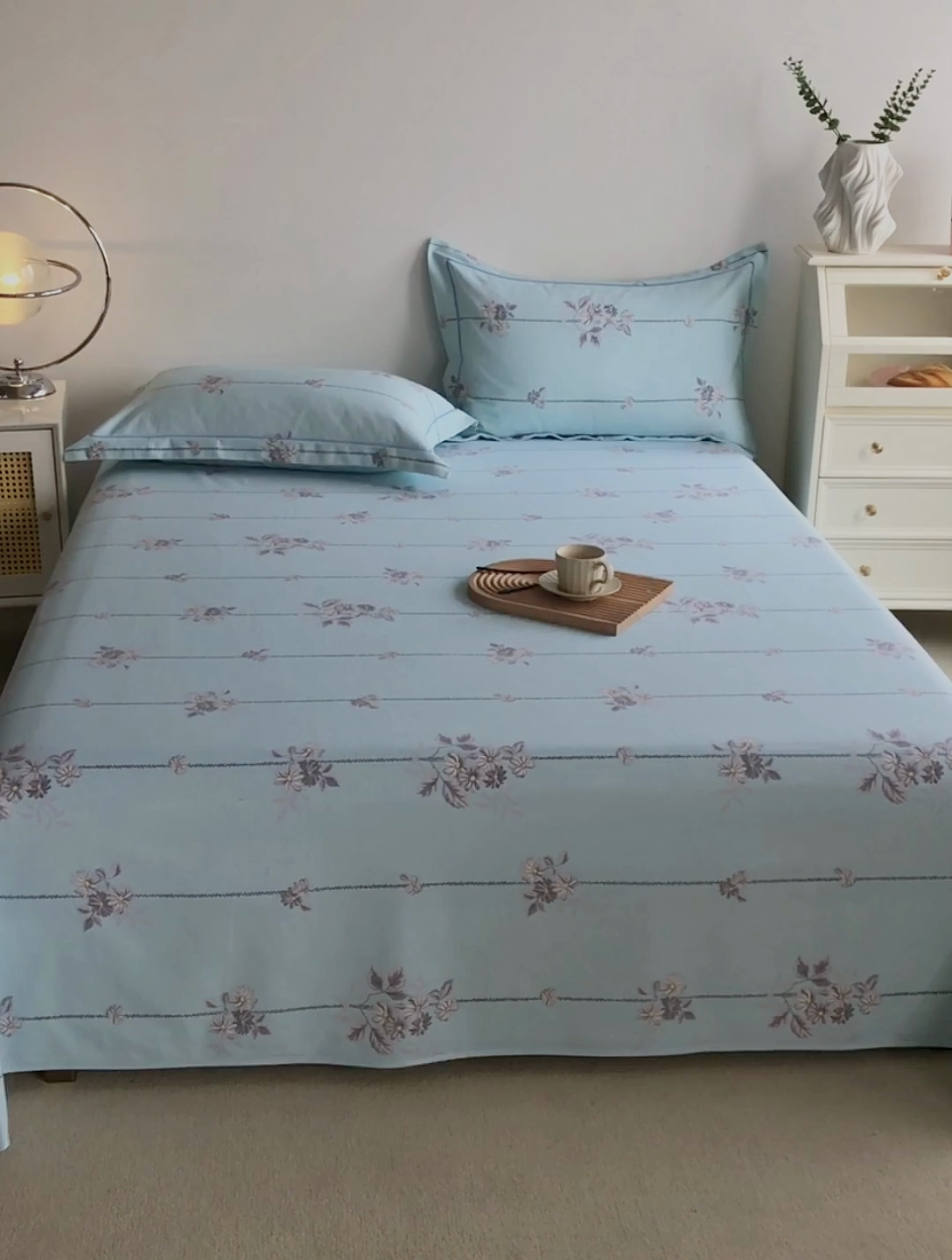 91家纺网 家纺一手货源 找家纺 金泰莱 2025新款原棉全棉老粗布凉席三件套全棉床单纯棉床单软凉席 悠然绽放-蓝