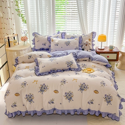 91家纺网 家纺一手货源 找家纺 （总）2024年新款 1有氧提花时尚花边款泡泡棉四件套