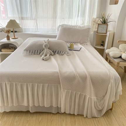 鑫姿席业 2025新款A类抗菌冰豆豆床裙款凉席-花朵系列 柠檬黄