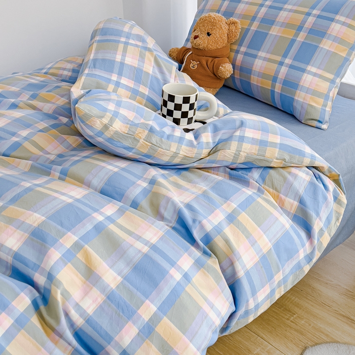 91家纺网 家纺一手货源 找家纺 久典家居 2024新款A类全棉学生款三件套 昭华蓝