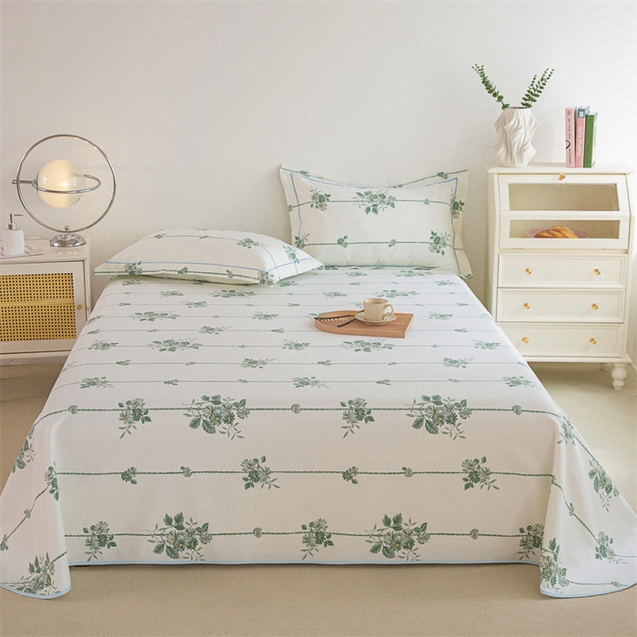 91家纺网 家纺一手货源 找家纺 金泰莱 2025新款原棉全棉老粗布凉席三件套全棉床单纯棉床单软凉席 悠然绽放-米