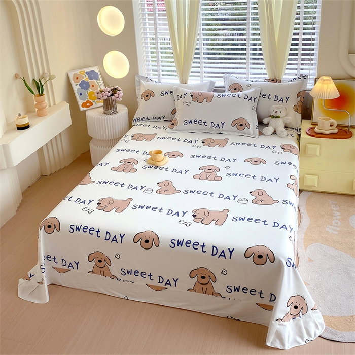 91家纺网 家纺一手货源 找家纺 宝齐莱家纺 2024新款13372全棉印花四件套单品系列-床单 奶糖