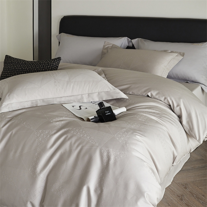 91家纺网 家纺一手货源 找家纺 梦享生活家居 2024新款100支贡缎提花四件套 格林-米杏