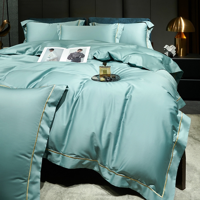 91家纺网 家纺一手货源 找家纺 榻尚家居 2024新款亲肤舒适海岛棉四件套--魅 魅-湖绿