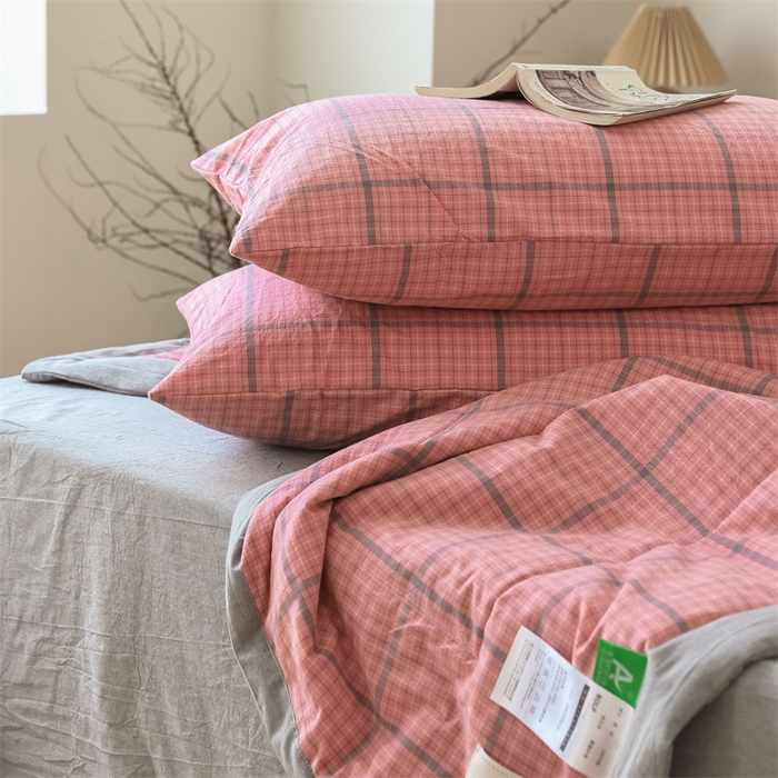 91家纺网 家纺一手货源 找家纺 【直播爆款】24新品A类抗菌全棉色织水洗棉夏被四件套夏凉被空调被-广岛-粉