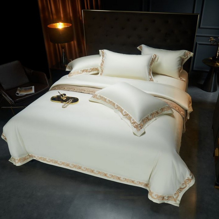 91家纺网 家纺一手货源 找家纺 缔缦 2024新款定织新布种S140重磅刺绣四件套-罗莎 贵族白