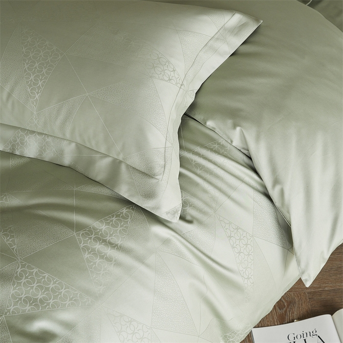 91家纺网 家纺一手货源 找家纺 梦享生活家居 2024新款100支贡缎提花四件套 格林-绿