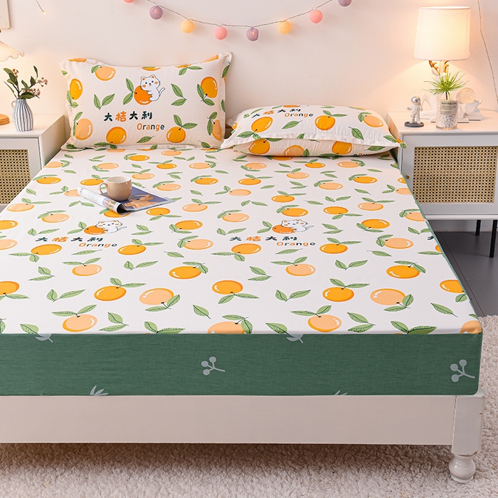 91家纺网 家纺一手货源 找家纺 床笠人家 2025新款全棉印花防水床笠防水隔尿透气-印花防水床笠 大桔大利