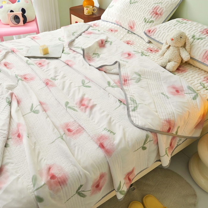 91家纺网 家纺一手货源 找家纺 LIFE.丽芙 2024年新品0.4乳胶凉席加厚床笠款三件套+凉感丝夏被可组合四件套-图片一 花语