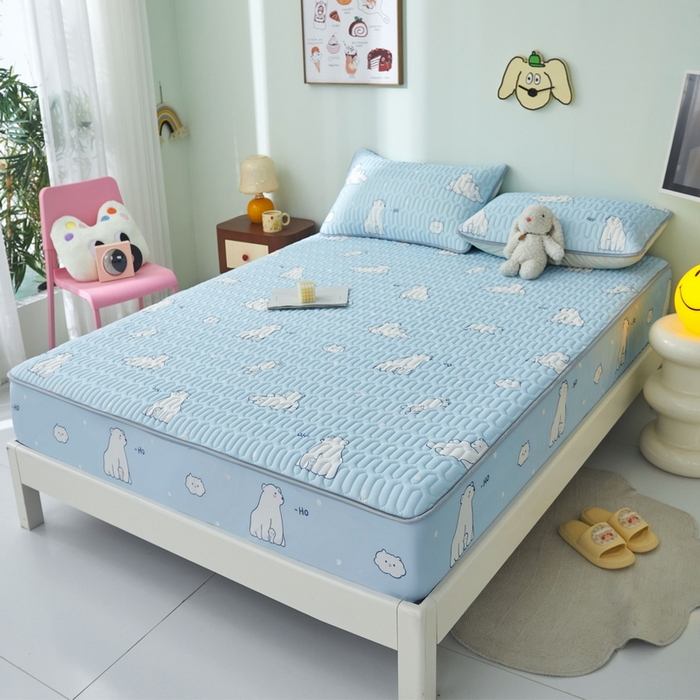 91家纺网 家纺一手货源 找家纺 LIFE.丽芙 2024年新品0.4乳胶凉席加厚床笠款三件套图片一 北极熊-蓝