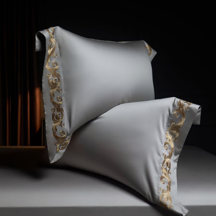 91家纺网 家纺一手货源 找家纺 缔缦 2024新款定织新布种S140重磅刺绣四件套-罗莎 高级灰