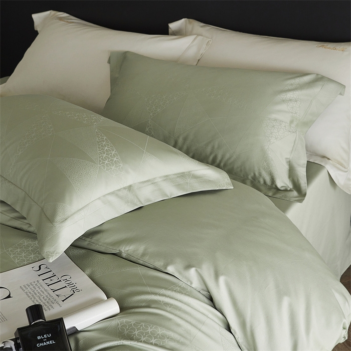 91家纺网 家纺一手货源 找家纺 梦享生活家居 2024新款100支贡缎提花四件套 格林-绿