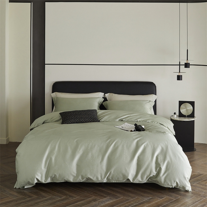 91家纺网 家纺一手货源 找家纺 梦享生活家居 2024新款100支贡缎提花四件套 格林-绿