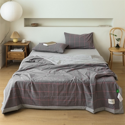 【直播爆款】24新品A类抗菌全棉色织水洗棉夏被四件套夏凉被空调被-广岛-灰