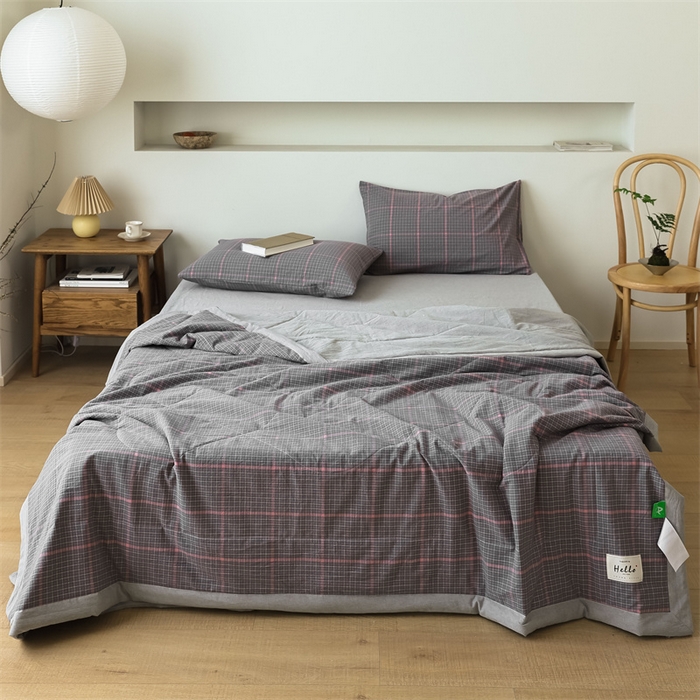 91家纺网 家纺一手货源 找家纺 【直播爆款】24新品A类抗菌全棉色织水洗棉夏被四件套夏凉被空调被-广岛-灰