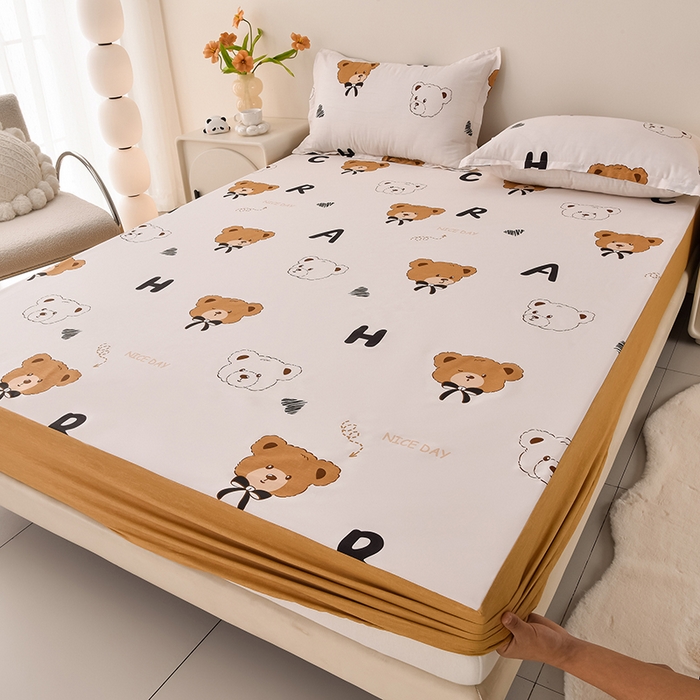 91家纺网 家纺一手货源 找家纺 床笠人家 2025新款全棉印花防水床笠防水隔尿透气-印花防水床笠 贝贝熊