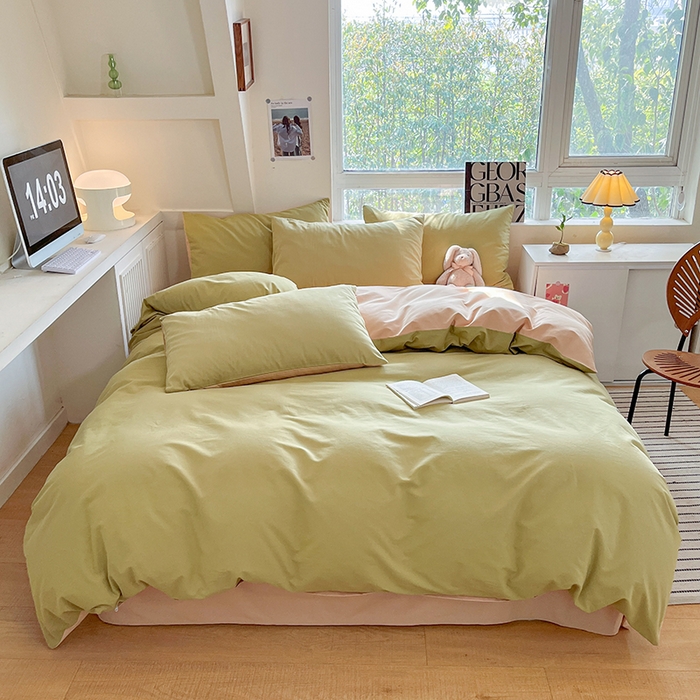 91家纺网 家纺一手货源 找家纺 （总）米粒  2024新款纯色简约双拼磨毛四件套