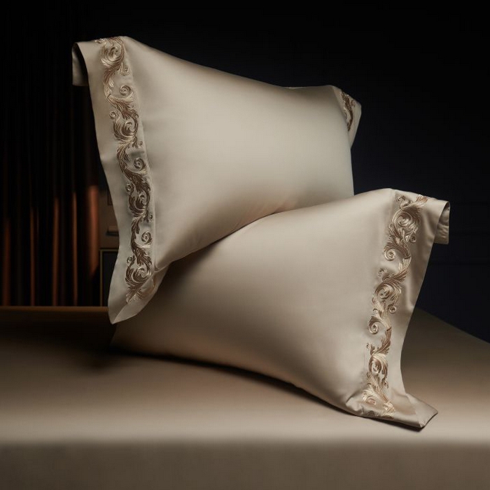 91家纺网 家纺一手货源 找家纺 缔缦 2024新款定织新布种S140重磅刺绣四件套-罗莎 卡其