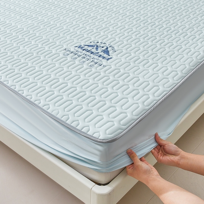 91家纺网 家纺一手货源 找家纺 LIFE.丽芙 2024新款乳胶凉席素色-富士山烫画床笠款 天空兰