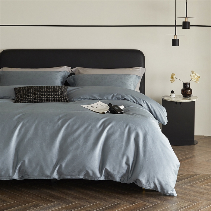 91家纺网 家纺一手货源 找家纺 梦享生活家居 2024新款100支贡缎提花四件套 赛琳-蓝