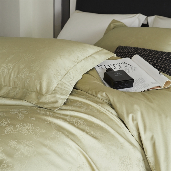 91家纺网 家纺一手货源 找家纺 梦享生活家居 2024新款100支贡缎提花四件套 赛琳-普罗绿