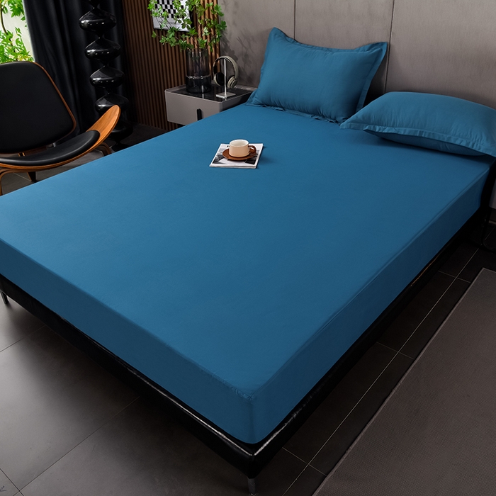 91家纺网 家纺一手货源 找家纺 床笠人家 2025新款全棉纯色防水床笠防水隔尿透气-纯色防水床笠 蓝色