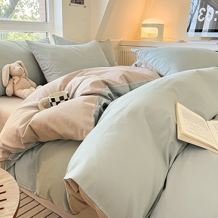 91家纺网 家纺一手货源 找家纺 （总）米粒  2024新款纯色简约双拼磨毛四件套