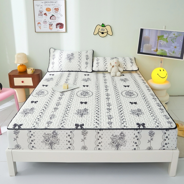 91家纺网 家纺一手货源 找家纺 LIFE.丽芙 2024年新品0.4乳胶凉席加厚床笠款三件套图片一 浪漫庄园-黑