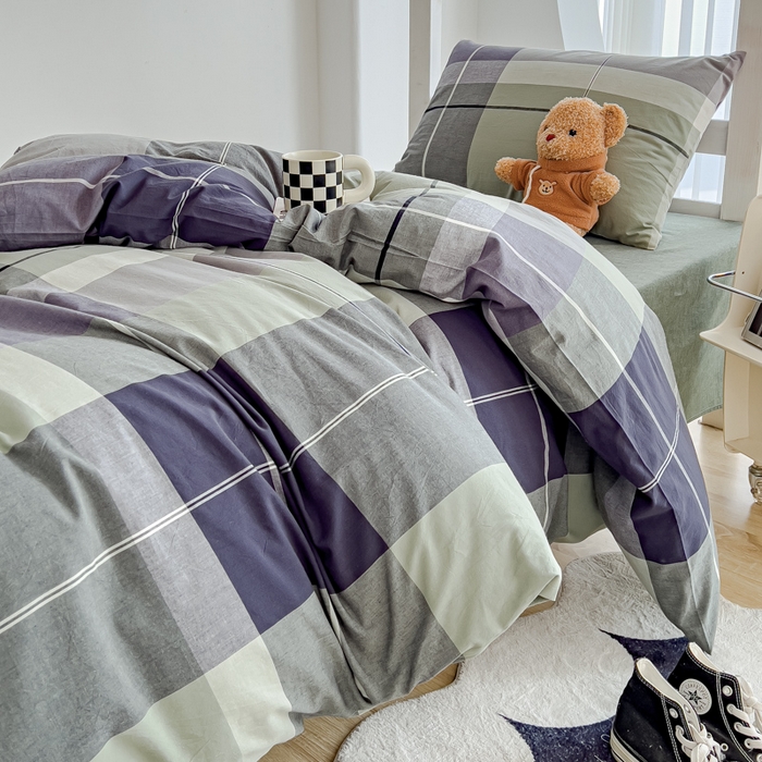 91家纺网 家纺一手货源 找家纺 久典家居 2024新款A类全棉学生款三件套 都市风尚绿