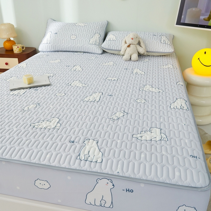 91家纺网 家纺一手货源 找家纺 LIFE.丽芙 2024年新品0.4乳胶凉席加厚床笠款三件套图片一 北极熊-灰