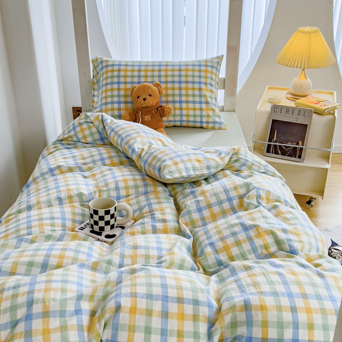 91家纺网 家纺一手货源 找家纺 久典家居 2024新款A类全棉学生款三件套 彩虹绿