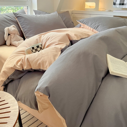 91家纺网 家纺一手货源 找家纺 （总）米粒  2024新款纯色简约双拼磨毛四件套